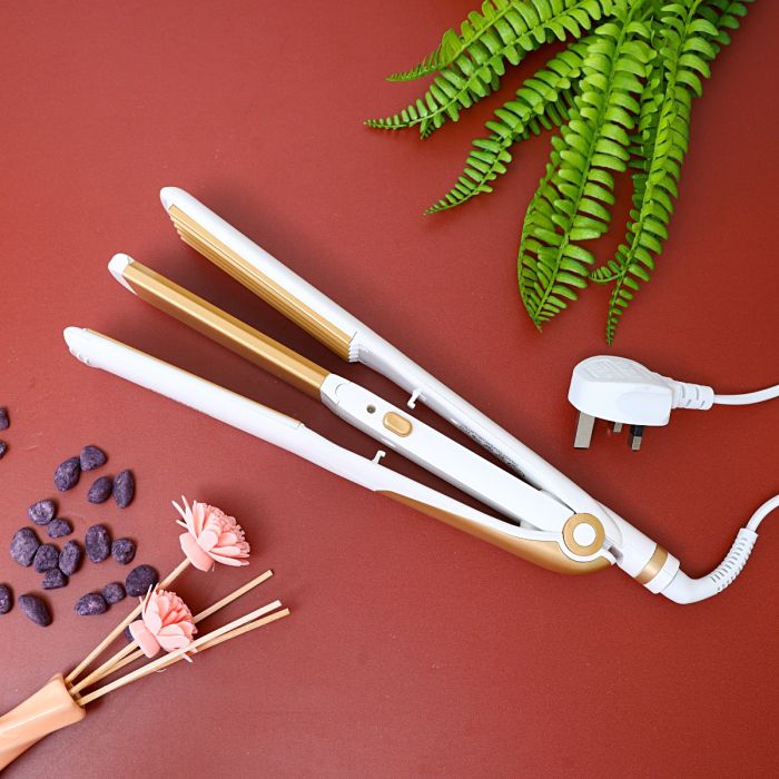 Geepas 2 In 1 Ceramic Hair Straightener -  Neo Wave, Auto Adjustable Temperature &  360 Degree Swivel Cord | Ideal for Long & Short Hairs | 2 Years Warranty