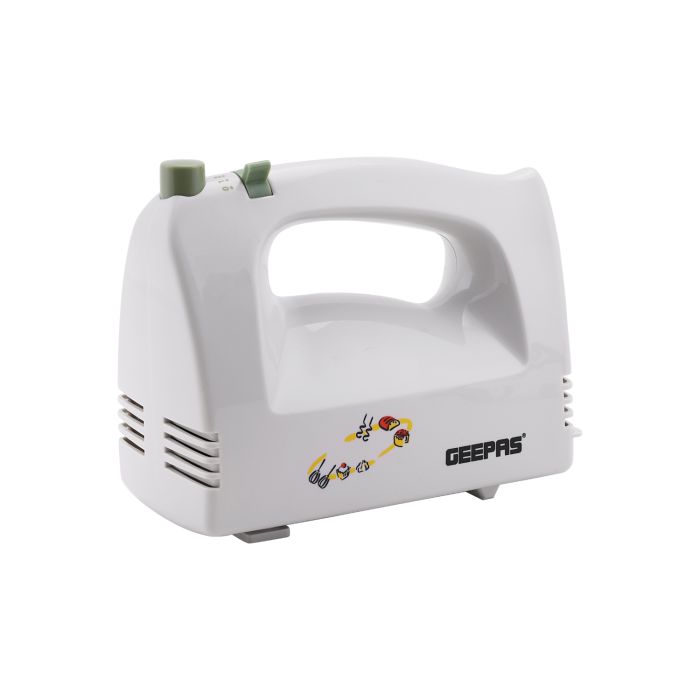 Geepas 200W Hand Mixer with Stand & Bowl | 5 Speed Controls |Detachable Stainless-Steel 2 Beater & 2 Dough Hooks |Ideal for Whipping, Blending & Beating| 2 Years Warranty