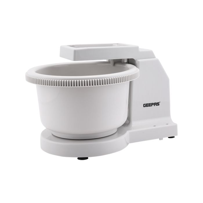 Geepas 200W Hand Mixer with Stand & Bowl | 5 Speed Controls |Detachable Stainless-Steel 2 Beater & 2 Dough Hooks |Ideal for Whipping, Blending & Beating| 2 Years Warranty
