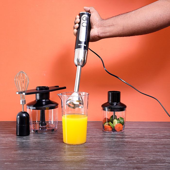 Geepas Hand Blender GHB6137 | 600W| 2 Speeds & 8 Variable Speed Settings| Detachable Stainless Steel Stick & Blade| LED Light Indicator| Chopper, Whisk & Grinder