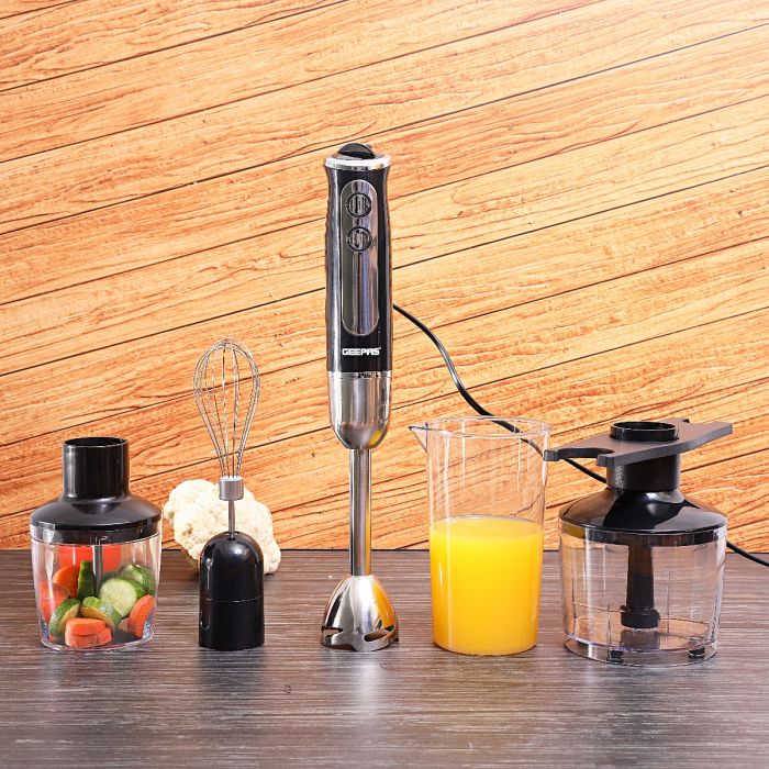 Geepas Hand Blender GHB6137 | 600W| 2 Speeds & 8 Variable Speed Settings| Detachable Stainless Steel Stick & Blade| LED Light Indicator| Chopper, Whisk & Grinder