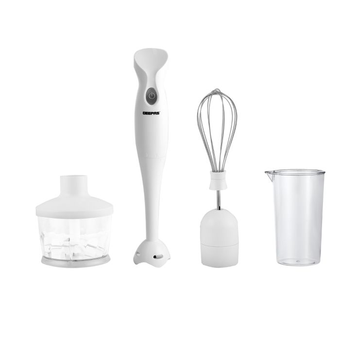 Geepas Hand Blender GHB6144 | 200W| 2-Speed Control| Stainless Steel Blade| Includes Chopper, Whisk & 600ml Beaker| Compact| Durable & Easy-to-Use | 2 Years Warranty