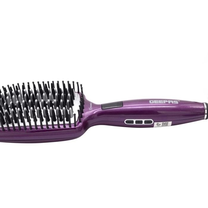 Geepas Hair Brush 50W - Straightener Brush with Ceramic Anti Scald Hair Brush, Travel Voltage Brush with LED Display and Heating Function (Max 230 Degree Celsius)
