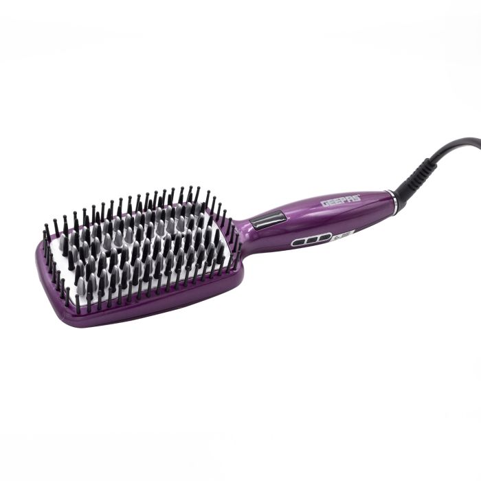 Geepas Hair Brush 50W - Straightener Brush with Ceramic Anti Scald Hair Brush, Travel Voltage Brush with LED Display and Heating Function (Max 230 Degree Celsius)