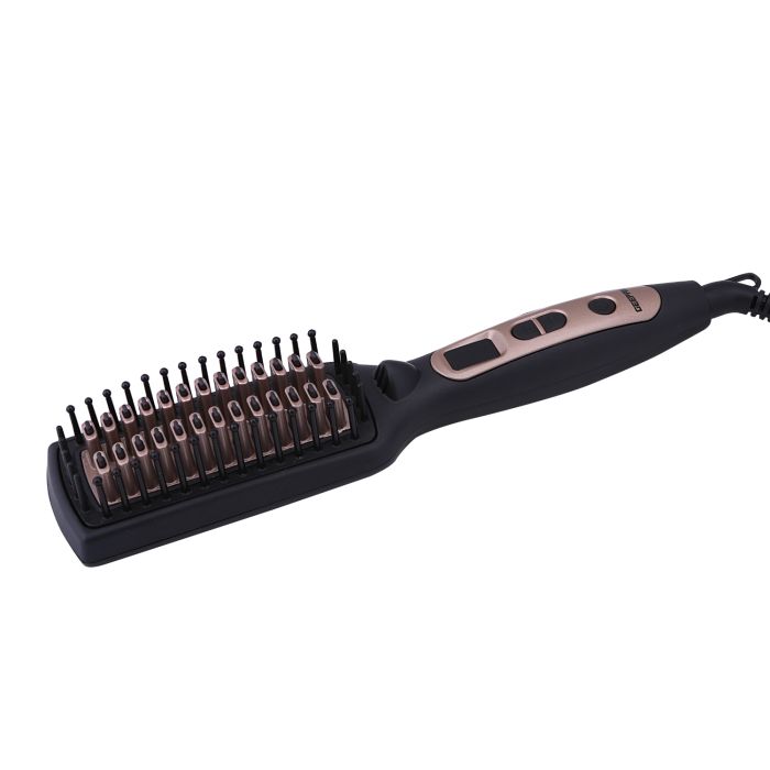 Geepas 2 In 1 Hair Brush 45W - Straightener Brush with Ceramic Anti Scald Hair Brush, Travel Voltage Brush, Auto Shut Off with LED Display and Heating Function | 2 Years Warranty