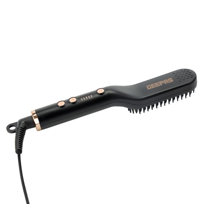 Geepas GHBS86066 Hair Straightening Brush | Beard & Hair Styler with LED Indicator| 360° Swivel Cord| Adjustable Temperature 120–200°C| Hang Loop | 2-Year Warranty