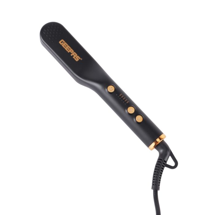 Geepas GHBS86066 Hair Straightening Brush | Beard & Hair Styler with LED Indicator| 360° Swivel Cord| Adjustable Temperature 120–200°C| Hang Loop | 2-Year Warranty
