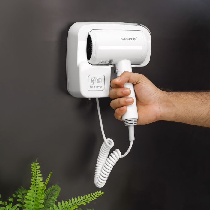 Geepas GHD86073 Wall-Mounted Hair Dryer | 1200W Powerful Motor| Cool Shot Function| Constant Temperature| Overheat & Noise Protection| Fast Drying| 2 Years Warranty