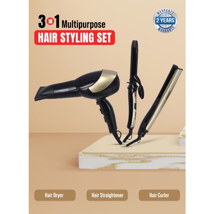 Geepas 3 In 1 Hair Styling Set 2200W - 2 Speed & 3 Heat Setting Curler | Ceramic Coating Plates Straightener with 25mm Hair Curler | Ideal Gift for Women | Perfect for Short & Long Hairs