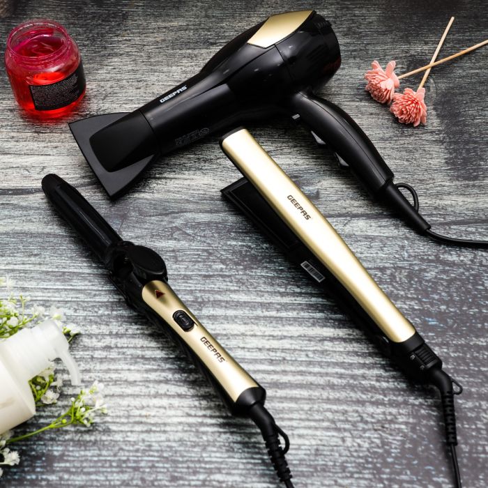 Geepas 3 In 1 Hair Styling Set 2200W - 2 Speed & 3 Heat Setting Curler | Ceramic Coating Plates Straightener with 25mm Hair Curler | Ideal Gift for Women | Perfect for Short & Long Hairs