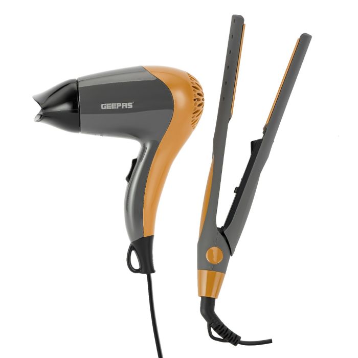 Geepas 2-in-1 Hair Styling Kit- GHF86074/ Dryer and Straightener, 2 Speed and 2 Heat Settings/ Ceramic Plates, with Concentrator/ Perfect for Salon and At Home Styles