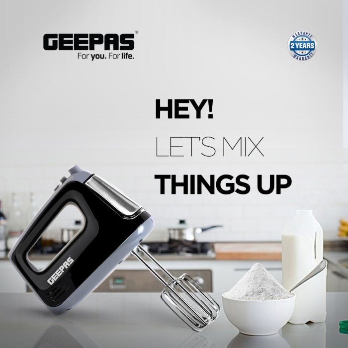 Geepas GHM43020UK Hand Mixer | Compact & Powerful Electric Mixer with Multiple Speed Settings | Easy to Use & Clean Design for Everyday Baking | 2 Years Warranty