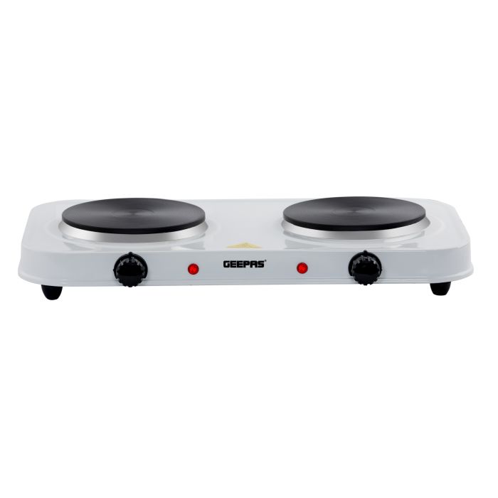 Geepas Double Hot Plate GHP32012 | 2000W Portable Electric Cooker with Adjustable Thermostat| Dual Die-Cast Iron Heating Elements| Overheat Protection| 2 Years Warranty