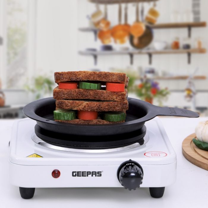 Geepas Electric Single Hot Plate GHP32013 | 1000W Power| 155mm Solid Plate | Adjustable Temperature Control | Auto Thermostat | Overheat Protection | Durable Design