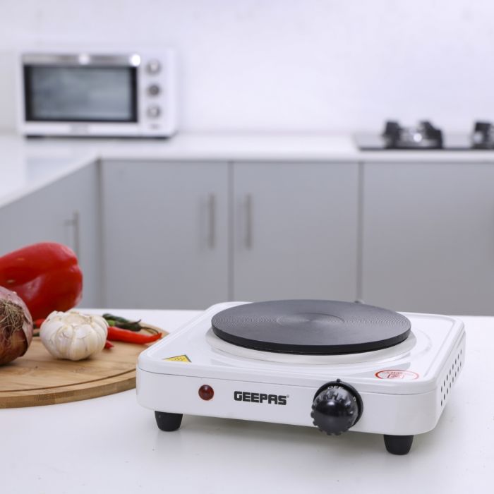 Geepas Electric Single Hot Plate GHP32013 | 1000W Power| 155mm Solid Plate | Adjustable Temperature Control | Auto Thermostat | Overheat Protection | Durable Design