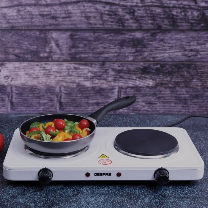 Geepas Electric Double Hot Plate GHP32014 | 2000W | Adjustable Temperature Control | Cast Iron Heating Plate 155mm | Overheat Protection | |Portable Electric Hob