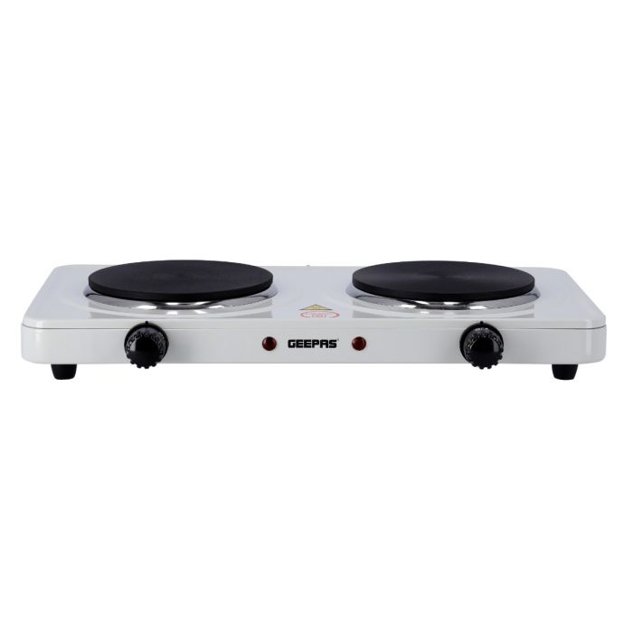 Geepas Electric Double Hot Plate GHP32014 | 2000W | Adjustable Temperature Control | Cast Iron Heating Plate 155mm | Overheat Protection | |Portable Electric Hob