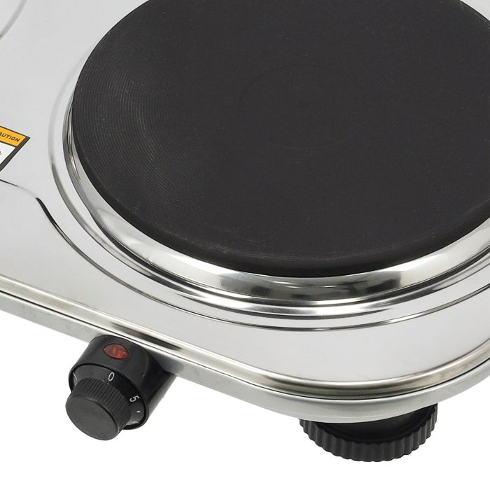 Geepas Stainless Steel Double Hot Plate GHP32024 |2500W Powerful Dual Solid Plates 155mm & 185mm|  Adjustable Temperature Control| Auto Thermostat | Overheat Protection