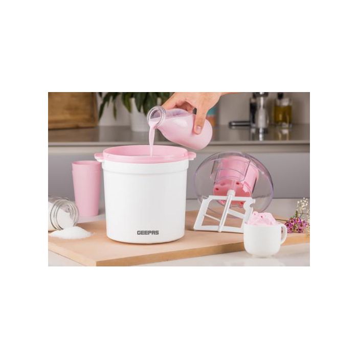 Geepas GIM63027UK Ice Cream Maker Machine - BPA Free | Makes Delicious Soft Ice Cream, Gelato, Frozen Yoghurt & Sorbet Machine with Easy to Clean Aluminum Bowl - 1.5QT | 2 Years Warranty