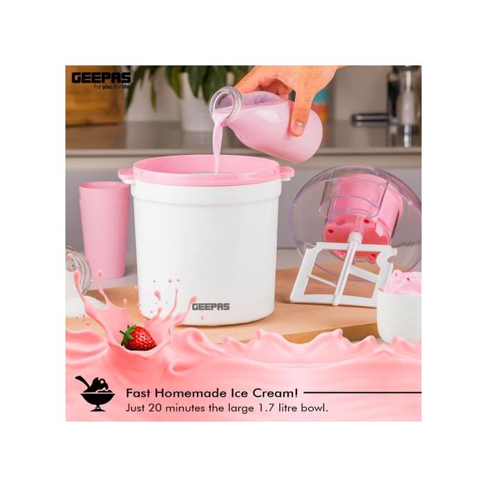 Geepas GIM63027UK Ice Cream Maker Machine - BPA Free | Makes Delicious Soft Ice Cream, Gelato, Frozen Yoghurt & Sorbet Machine with Easy to Clean Aluminum Bowl - 1.5QT | 2 Years Warranty