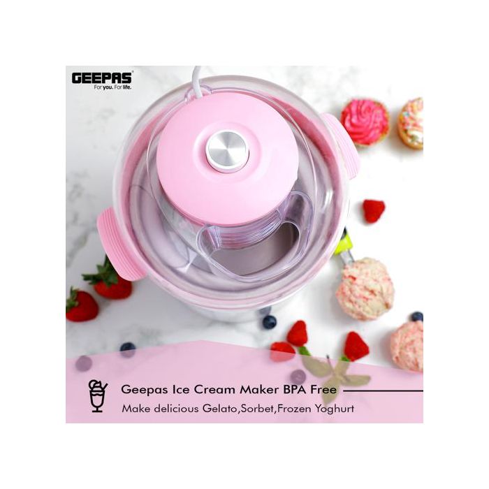 Geepas GIM63027UK Ice Cream Maker Machine - BPA Free | Makes Delicious Soft Ice Cream, Gelato, Frozen Yoghurt & Sorbet Machine with Easy to Clean Aluminum Bowl - 1.5QT | 2 Years Warranty