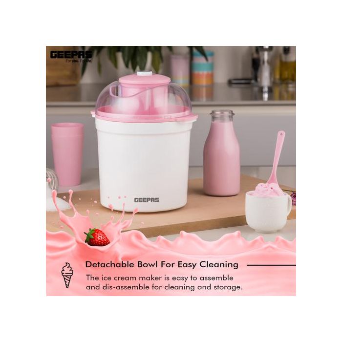 Geepas GIM63027UK Ice Cream Maker Machine - BPA Free | Makes Delicious Soft Ice Cream, Gelato, Frozen Yoghurt & Sorbet Machine with Easy to Clean Aluminum Bowl - 1.5QT | 2 Years Warranty