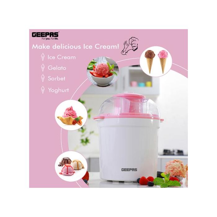 Geepas GIM63027UK Ice Cream Maker Machine - BPA Free | Makes Delicious Soft Ice Cream, Gelato, Frozen Yoghurt & Sorbet Machine with Easy to Clean Aluminum Bowl - 1.5QT | 2 Years Warranty