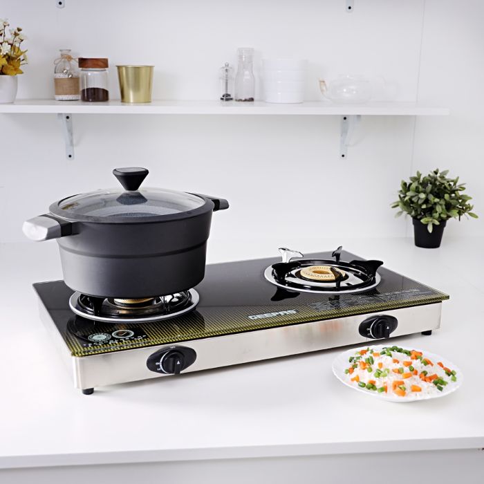 Geepas Double Gas Burner Stove | Indian Beast Burner Style |Auto Ignition Feature | Durable Cast Iron Burners | Heavy Duty Design | Energy Saving & Fuel Efficient Cooking