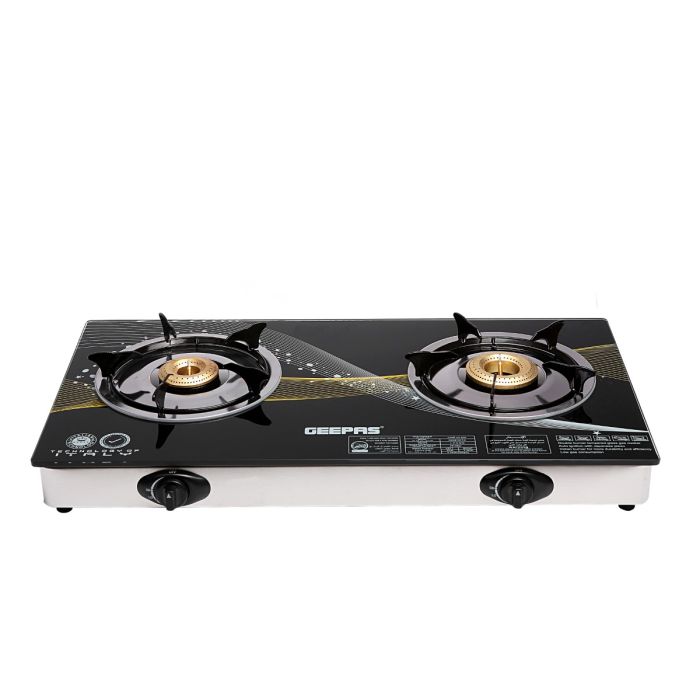 Geepas GK6879 Stainless Steel Gas Cooker | 2  Burners | Auto Piezo Ignition | Flame Failure Safety  | 5.4KW Power |Low Gas Consumption | Save 60% Energy |2 Years Warranty