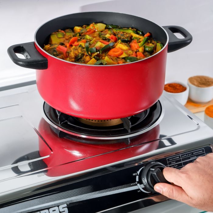 Geepas GK6898 Two Burner Gas Cooker | Stainless Steel Body| 2 High Efficiency Burners| Auto Ignition System| Flame Failure Device| Easy Cleaning Design |2 Years Warranty