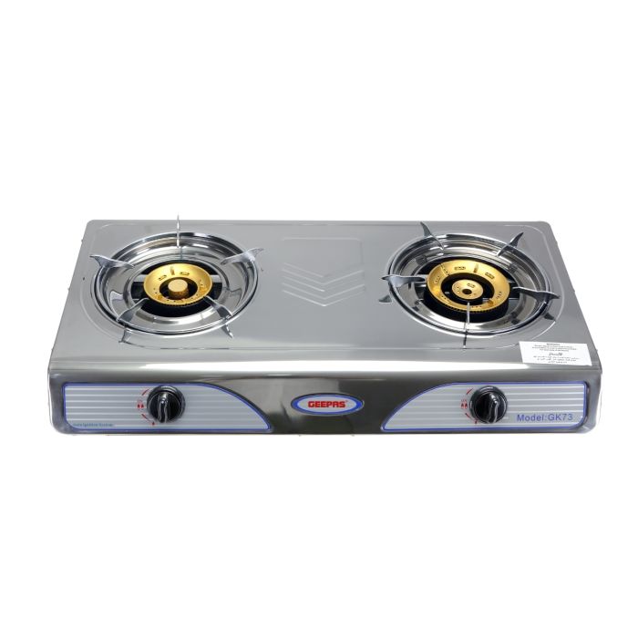Geepas GK73 Stainless Steel Gas Stove | Powerful 7KW Double Burner | Auto Ignition for Easy Use |Durable Design with High Efficiency Cooking Performance |2 Years Warranty