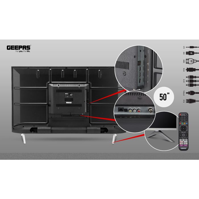 Geepas 50" VIDAA Professional TV- GLED5009SVUHD| 4K Ultra HD, Smart TV with Frameless Design and Matte Silver Finish| With Remote Control, HDMI and USB Ports| Licensed Contents and Pre-Installed Apps, Bluetooth Connectivity and Screen Sharing, Dolby Digit