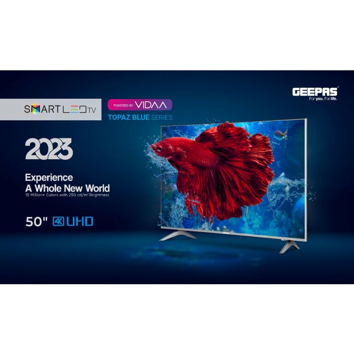 Geepas 50" VIDAA Professional TV- GLED5009SVUHD| 4K Ultra HD, Smart TV with Frameless Design and Matte Silver Finish| With Remote Control, HDMI and USB Ports| Licensed Contents and Pre-Installed Apps, Bluetooth Connectivity and Screen Sharing, Dolby Digit