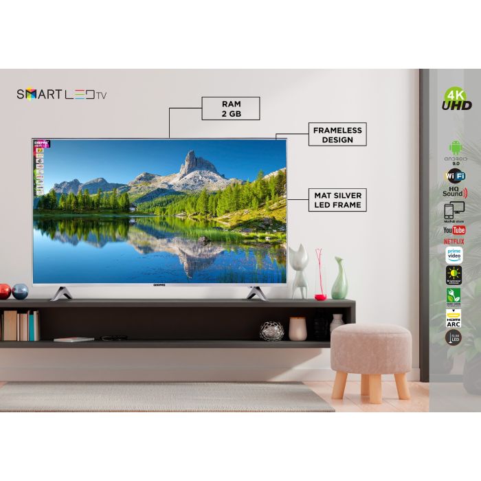 Geepas 50" Android Smart LED TV – Slim Led, 3.5mm, 2 HDMI & 2 Hi-High USB Ports | Wi-Fi, Android 8.0 with E-Share & Mirror Cast | Comes Application Like YouTube, Netflix, Amazon Prime | 1 Year Warranty