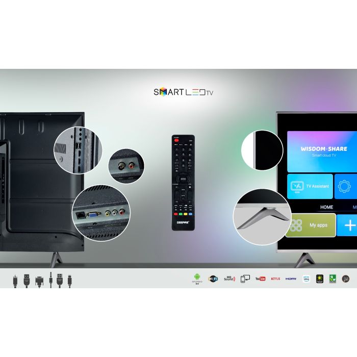 Geepas 55" Ultra HD Smart LED TV - GLED5508SFHD /with Remote Controller, 4K Resolution, Frameless Design, HQ Sound. 1-year warranty