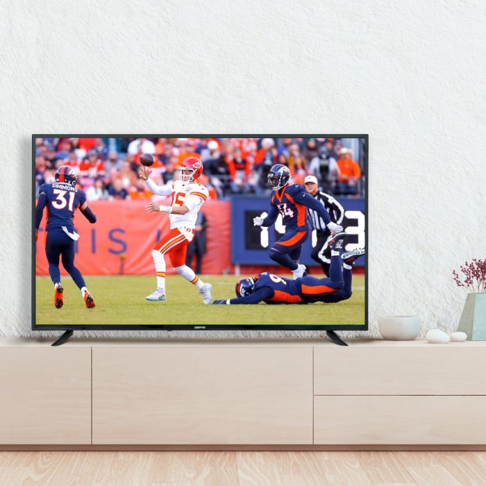 Geepas 55" Smart TV- GLED5523SXUHD| 4K Ultra HD Slim LED TV| With Remote Control, HDMI and USB Ports| Android 11.0, WI-FI and Eco-Efficiency| Black, One-Year Warranty