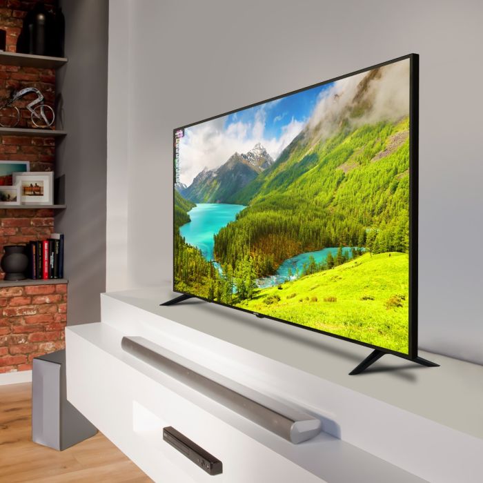 Geepas 55" Smart TV- GLED5523SXUHD| 4K Ultra HD Slim LED TV| With Remote Control, HDMI and USB Ports| Android 11.0, WI-FI and Eco-Efficiency| Black, One-Year Warranty