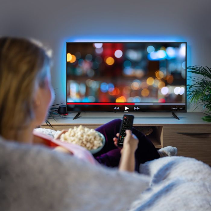 Geepas 55" Smart TV- GLED5523SXUHD| 4K Ultra HD Slim LED TV| With Remote Control, HDMI and USB Ports| Android 11.0, WI-FI and Eco-Efficiency| Black, One-Year Warranty