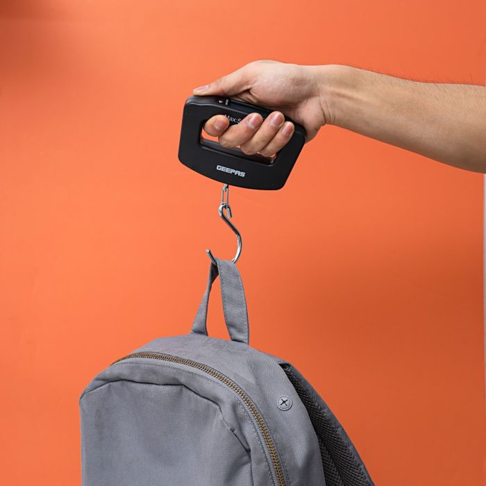 Geepas GLS46509 Digital Luggage Scale | 50kg/110lb Capacity| LCD Display with Blue Backlight| Easy Storage ABS Body| Metal Hook & AAA Battery Operated | 2 Years Warranty