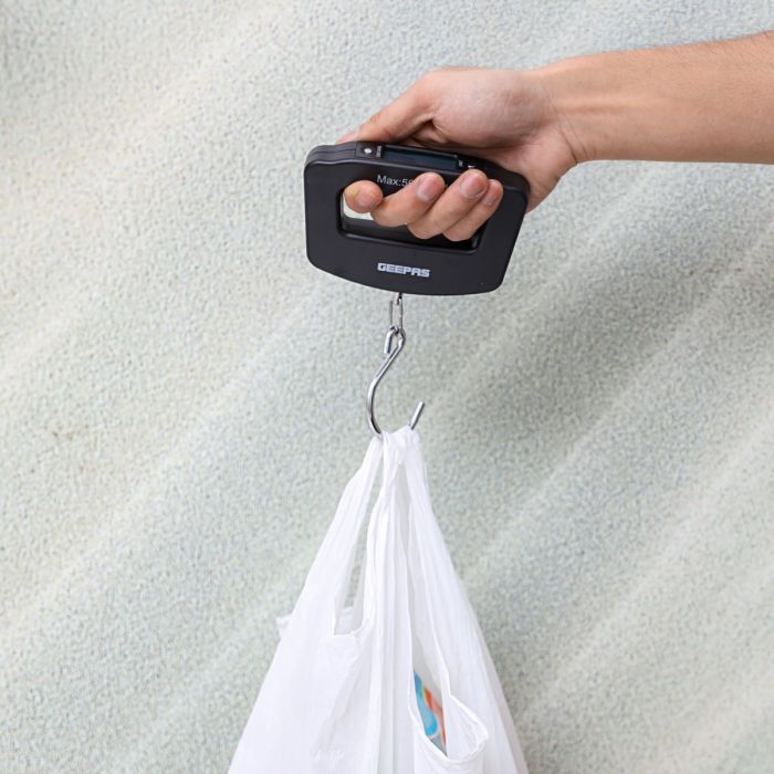 Geepas GLS46509 Digital Luggage Scale | 50kg/110lb Capacity| LCD Display with Blue Backlight| Easy Storage ABS Body| Metal Hook & AAA Battery Operated | 2 Years Warranty