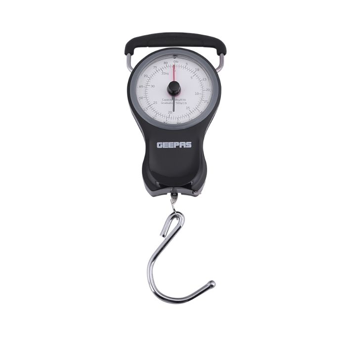 Geepas Portable Scale - Hanging Scale Luggage Fishing Balance Pocket Crane 38 kg | Mechanical Luggage Scales with Double Pointer & 1M Tape | 2 Years Warranty