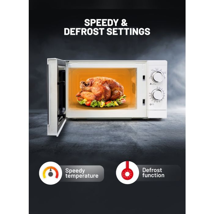 Geepas 20L Microwave Oven | 1200W Solo Microwave with 6 Power Levels and a Timer | Cooking Power control with 2 Rotary Dials & Defrost Settings | White | 2 Year Warranty