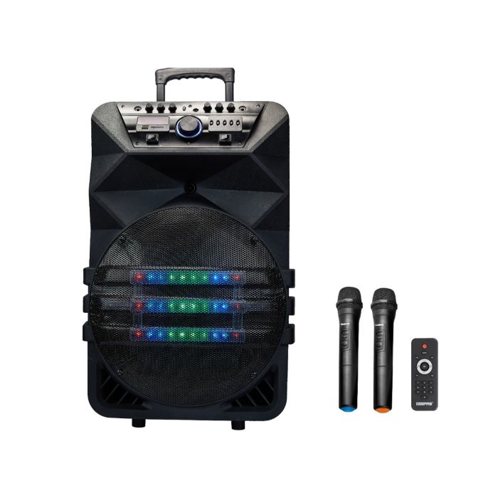 Geepas Rechargeable Professional Speaker- GMS11154| Bluetooth, Includes Two Wireless Microphones and a Remote Control| 60000W PMPO, Woofer: 15"| Recording Function