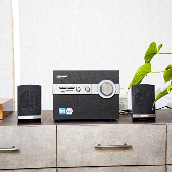 Geepas 2.1 Multimedia Speaker, 20000 Watts Peak Power, Woofer| USB, Bluetooth & Multiple-Devise, Multiple Devise Inputs (Pc, Ps4, Xbox, Tv, Smartphone, Tablet, Music Player)