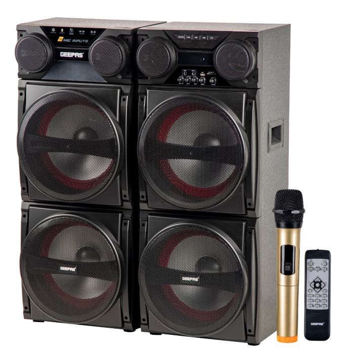 Geepas Hi-Fi Speaker System, Remote Control, GMS8517 | USB/SD/FM/BT, and MIC/AUX Input | 80000W PMPO | RGB Light on Woofer Grill | LED Light on The Treble