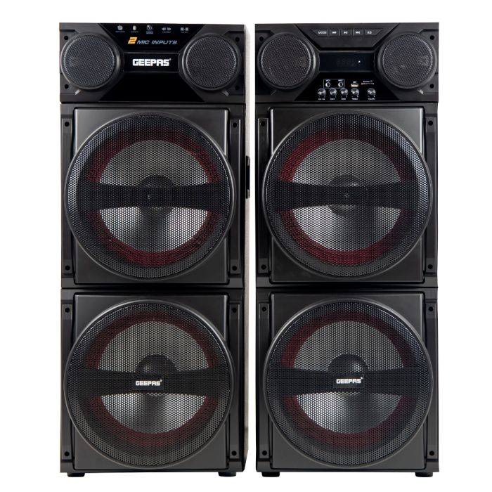 Geepas Hi-Fi Speaker System, Remote Control, GMS8517 | USB/SD/FM/BT, and MIC/AUX Input | 80000W PMPO | RGB Light on Woofer Grill | LED Light on The Treble