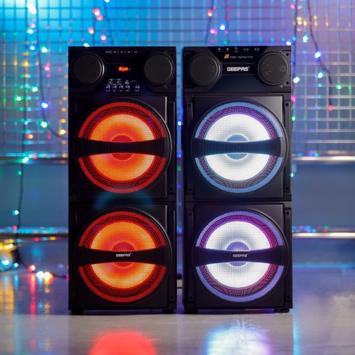 Geepas Hi-Fi Speaker System, Remote Control, GMS8517 | USB/SD/FM/BT, and MIC/AUX Input | 80000W PMPO | RGB Light on Woofer Grill | LED Light on The Treble