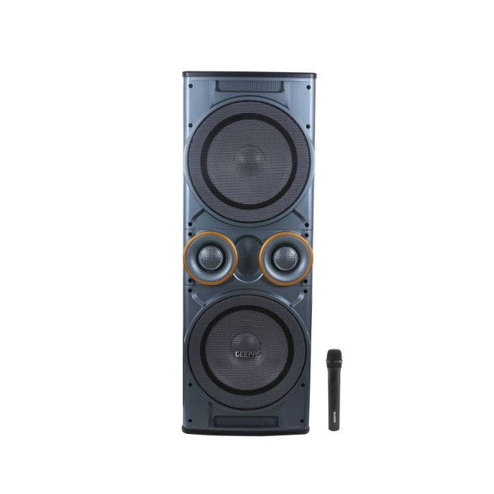 Geepas 2.0 Channel Professional Speaker-Wireless Microphones, GMS8518 6 Band Graphic Equalizer Bluetooth | Portable Speaker |Trolley Handle, USB & Auxiliary Inputs