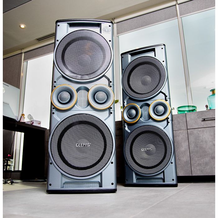 Geepas 2.0 Channel Professional Speaker-Wireless Microphones, GMS8518 6 Band Graphic Equalizer Bluetooth | Portable Speaker |Trolley Handle, USB & Auxiliary Inputs
