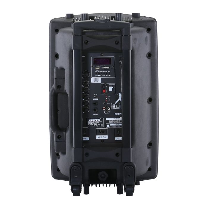 Geepas GMS8519 Rechargeable Trolley Speaker |40000W PMPO Powerful Sound| 12” Woofer| Bluetooth| USB/SD/FM| Wireless Mic| Disco LED Light |Remote Control| 2 Years Warranty